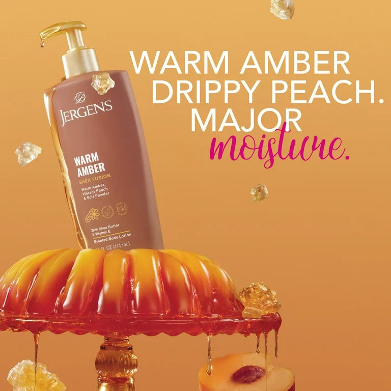 Jergens Shea Fusion Warm Amber Scented Body Lotion, Moisturizer for Dry Skin, 14 fl oz
