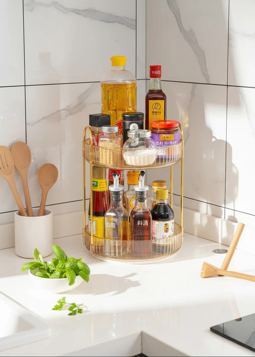 Two Tier Rotating Makeup Organiser - Amber