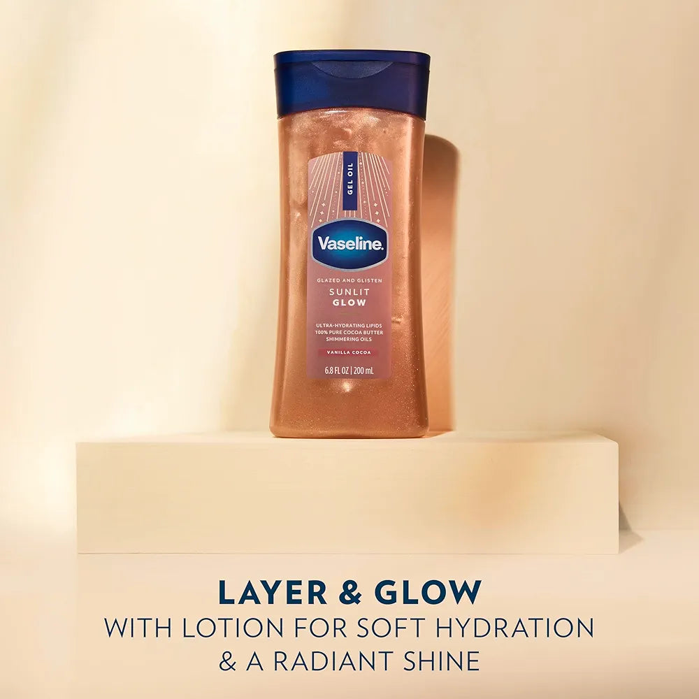 Vaseline Sunlit Glow Shimmer Body Oil - Vanilla Cocoa with Ultra-Hydrating Lipids & Pure Cocoa Butter 200ML