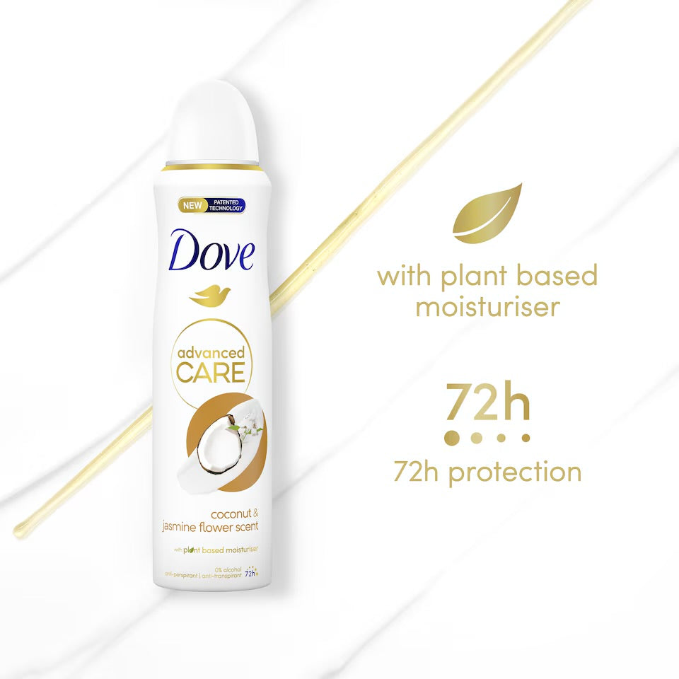 Dove Advanced Care Coconut & Jasmine Anti-Perspirant Deodorant Spray with plant based moisturiser for 72hour protection 200ML