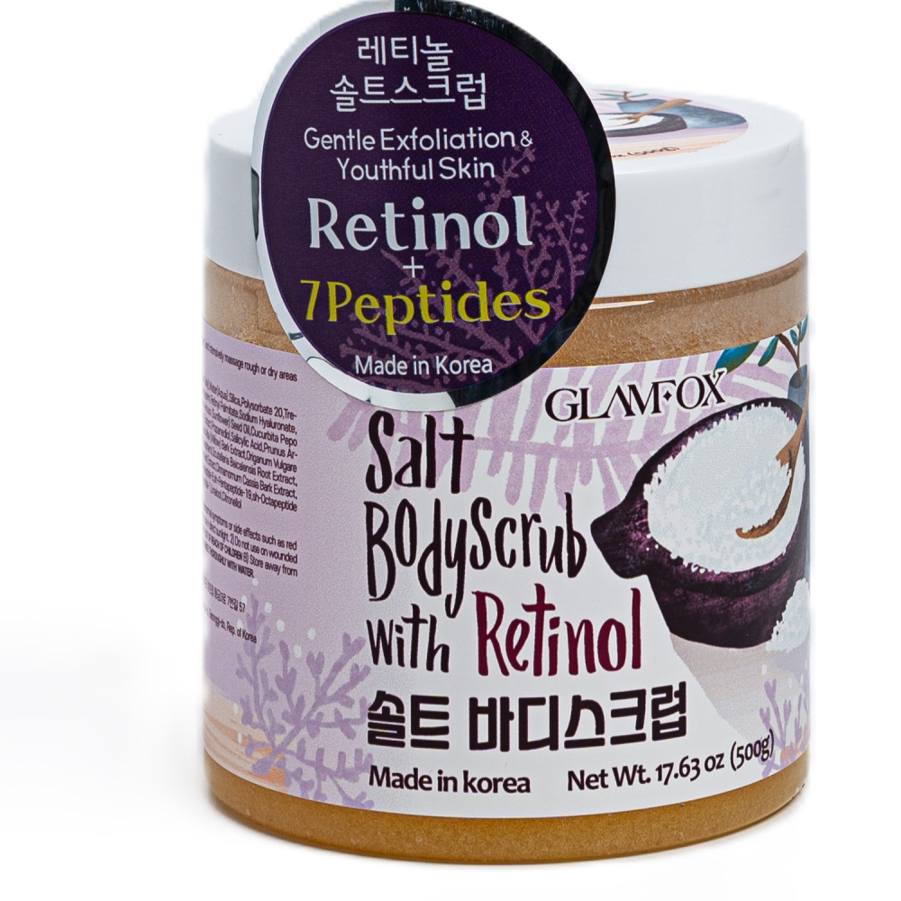 Glamfox~Retinol + 7Peptides Body Scrub With Salicylic Acid And Salt 500ML