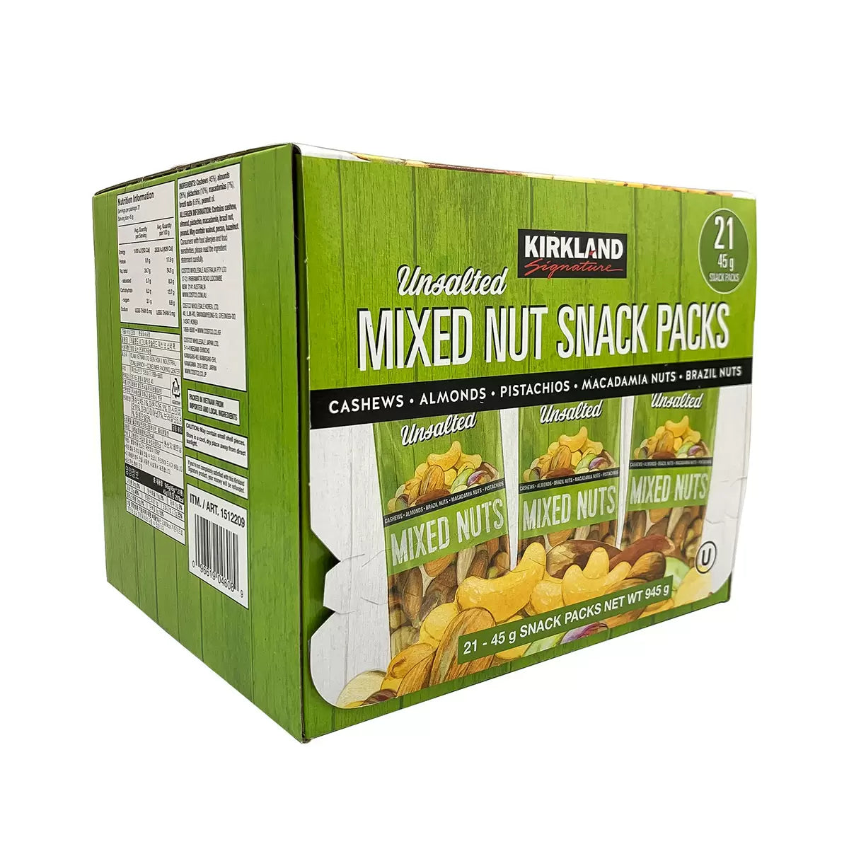 Kirkland Signature Unsalted Mixed Nut Snack Packs, 21 x 45G