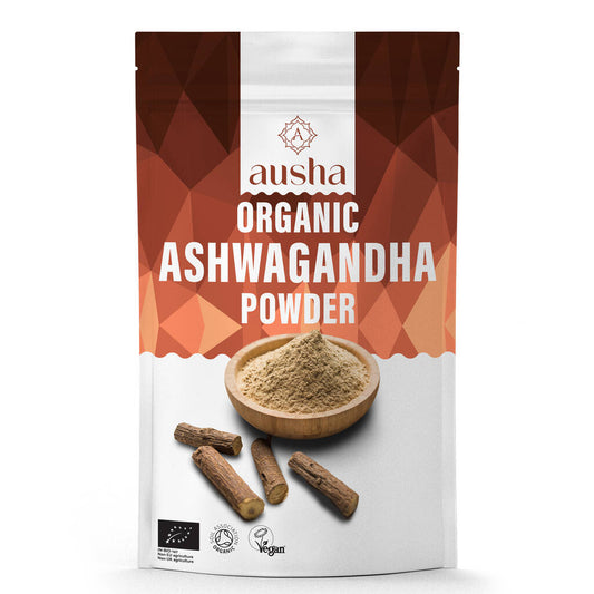 Ausha Organic Ashwagandha Powder - Certified Organic By Soil Association - NON GMO