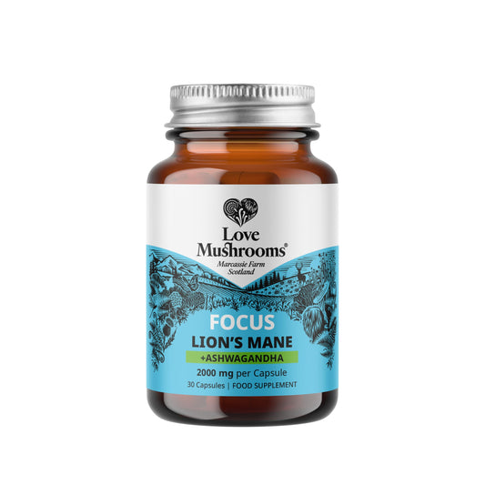 Love Mushrooms Lion’s Mane + Ashwagandha 2000mg Capsules