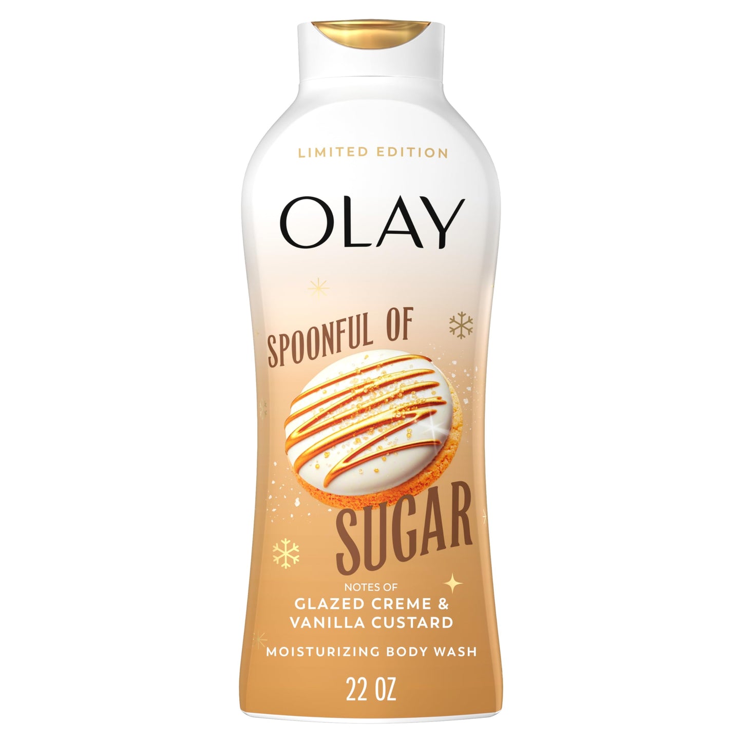 Olay Body Wash - Hydrating & Moisturizing, Holiday Edition, With Plant Based Cleansers, B3 Complex, For All Skin Types, Spoonful of Sugar with Glazed Crème & Vanilla Custard Scent, 22 fl oz