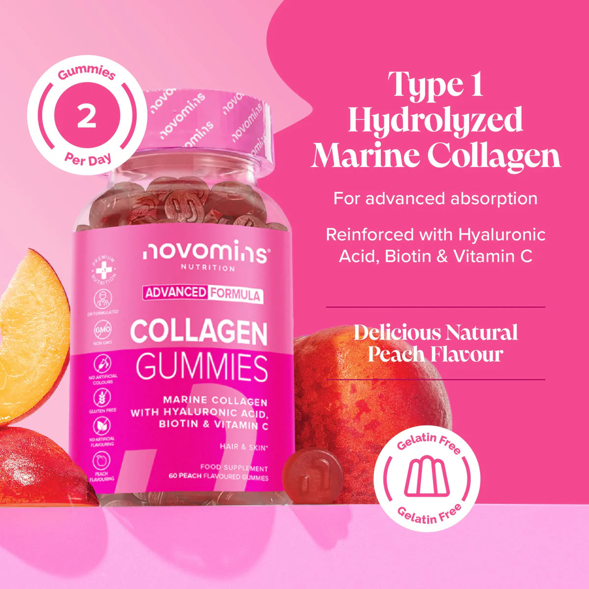 Collagen Gummies - Supports Skin & Hair - 60 Gummies
1 Month Supply
