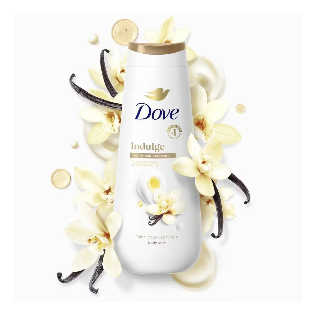 Dove Beauty Indulge 24-Hour Lotion-Soft Skin Body Wash - Warm Vanilla Sweet Cream - 20 fl oz