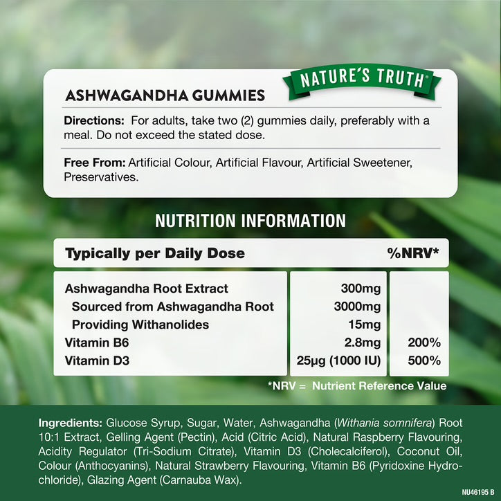 Nature's Truth Ashwagandha 3000mg - 60 Vegan Gummies - Raspberry