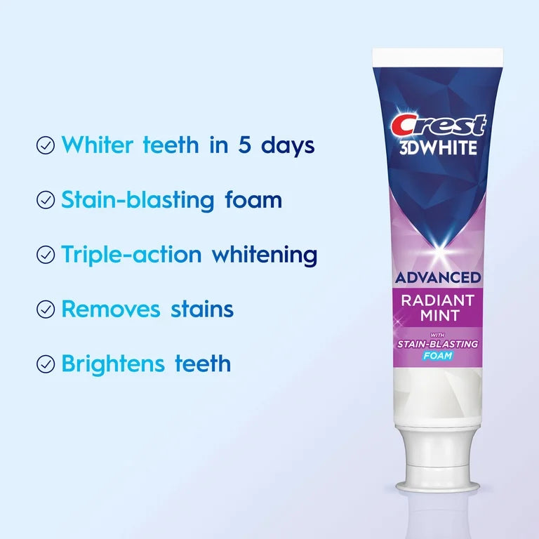 Crest 3D White Advanced Radiant Mint Teeth Whitening Toothpaste - 3.3 oz