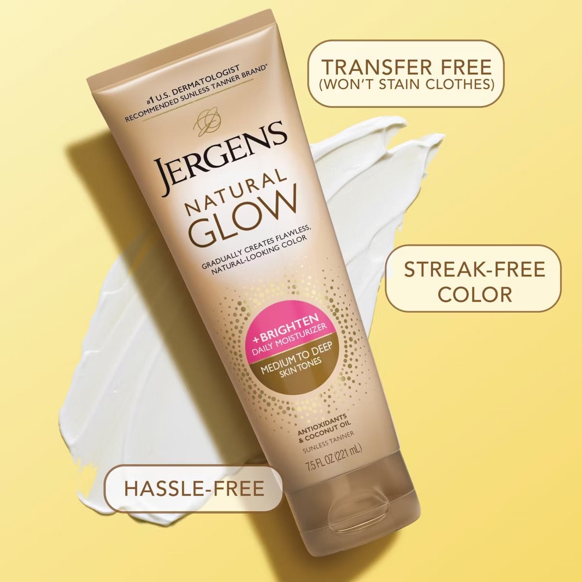 Jergens Natural Glow Daily Moisturizer + Sunless Self Tanner Tanning Lotion - Fair To Medium - 7.5 fl oz