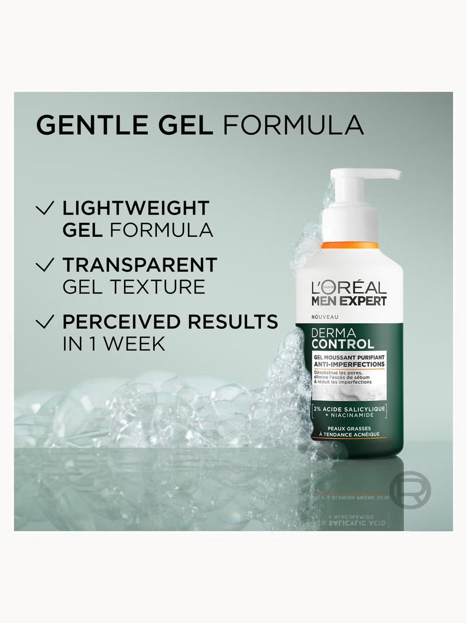 L'ORÉAL MEN EXPERT DERMA CONTROL PURIFYING CLEANSING GEL WITH 2% SALICYLIC ACID + NIACINAMIDE 260ML