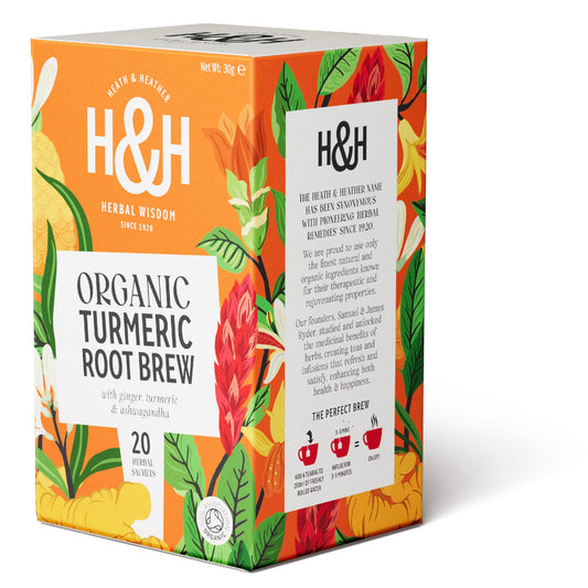 Heath & Heather - Organic Turmeric Root Brew with Ginger & Ashwagandha • Spicy Adaptogenic Herbal Blend • Naturally Caffeine-Free • Vegan