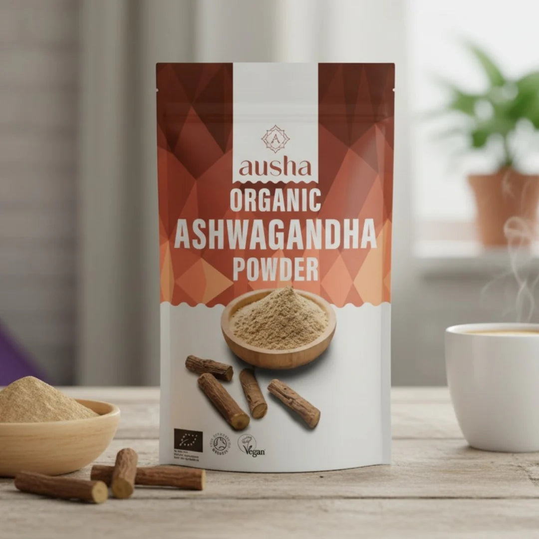 Ausha Organic Ashwagandha Powder - Certified Organic By Soil Association - NON GMO