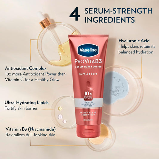 VASELINE PRO VITAB3 SUPPLE & SOFT SERUM-BURST LOTION 222ML