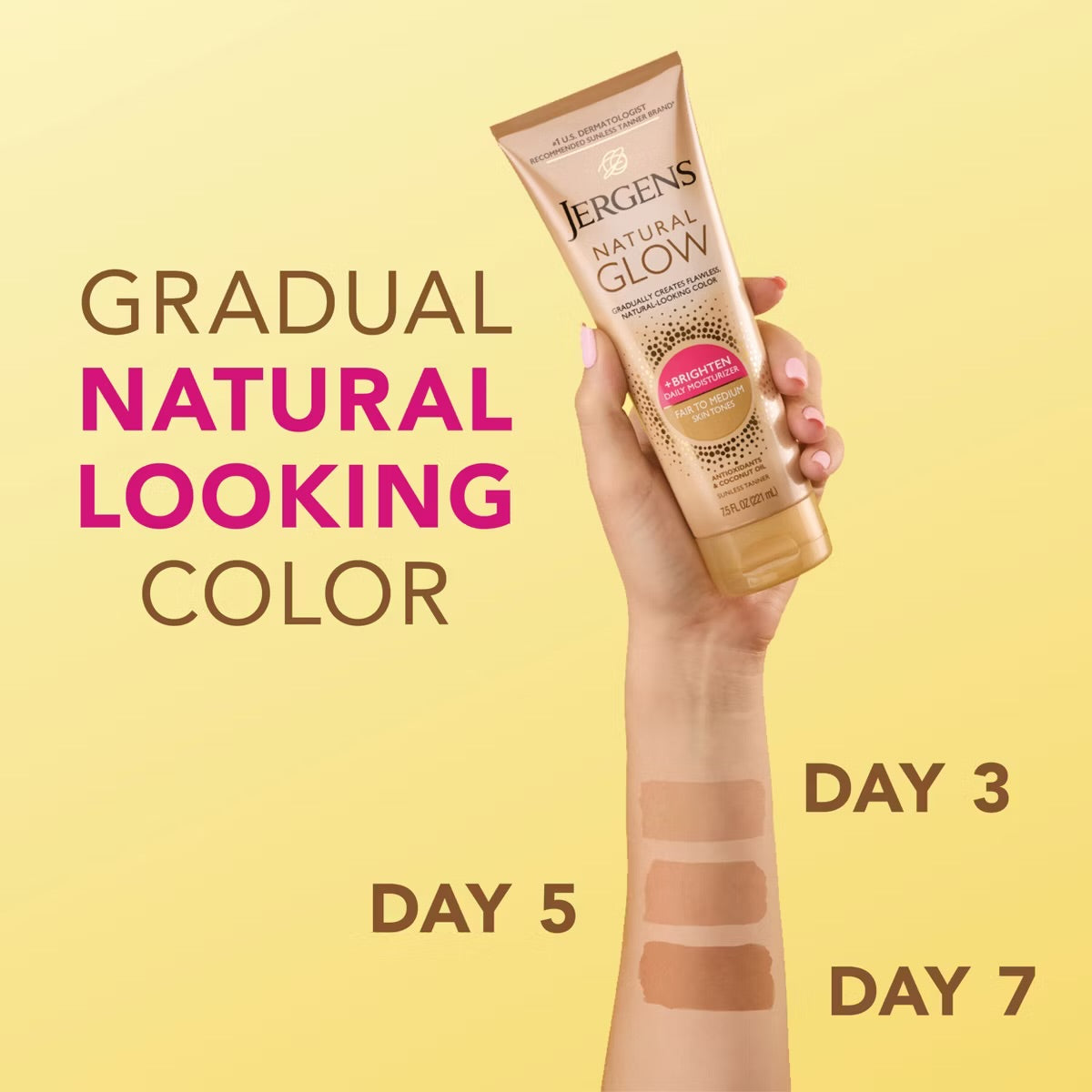 Jergens Natural Glow Daily Moisturizer + Sunless Self Tanner Tanning Lotion - Fair To Medium - 7.5 fl oz