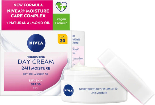 NIVEA 24H Moisture Nourishing Day Cream for Dry & Sensitive Skin SPF30 50ML