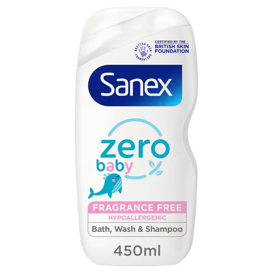 Sanex Zero% Baby Hypoallergenic Fragrance Free Bath Wash & Shampoo 450ml