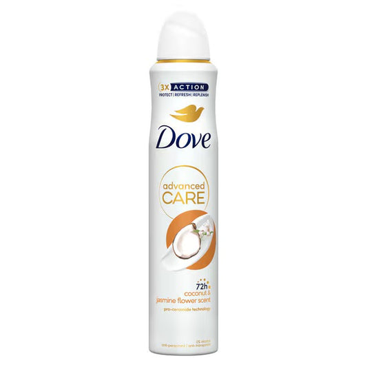 Dove Advanced Care Coconut & Jasmine Anti-Perspirant Deodorant Spray with plant based moisturiser for 72hour protection 200ML