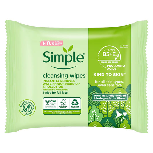 Simple Cleansing Biodegradable Wipes- 33 wipes