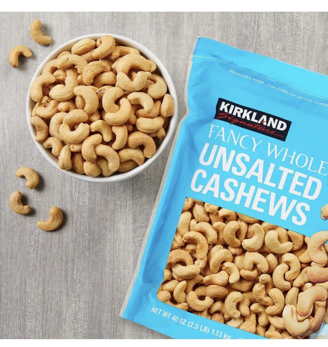 Kirkland Signature Unsalted & Roasted Cashews Bag, 1.13kg
