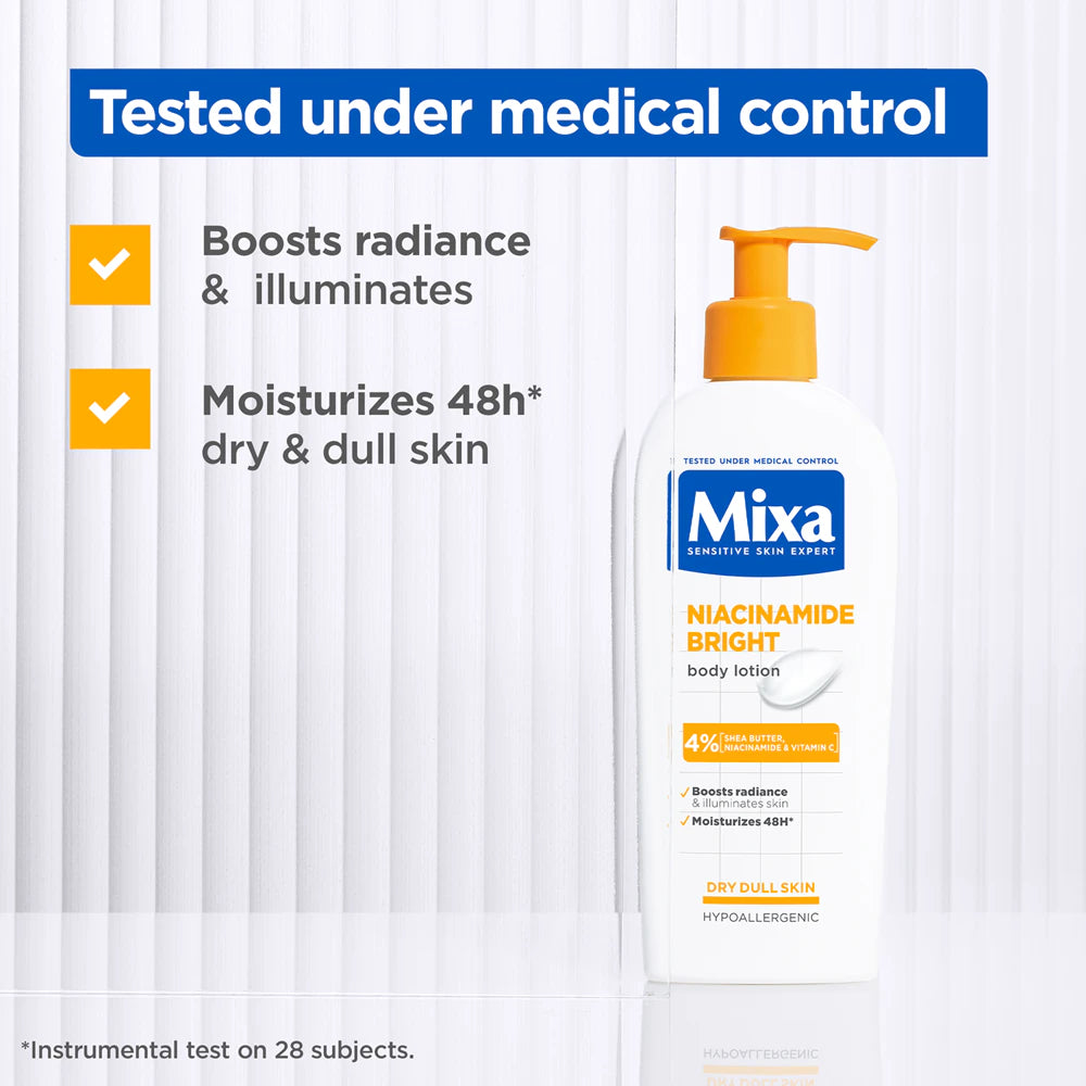 Mixa niacinamide bright body lotion for dry dull skin 400ml  (Pre-Order, Delivery 13/08/26)