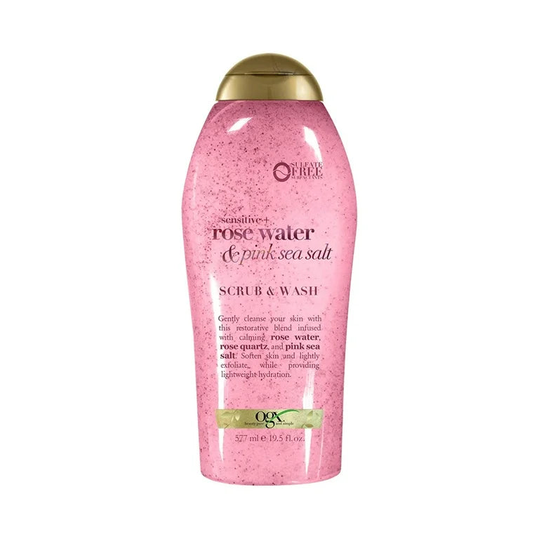 OGX Sensitive+ Rose Water & Pink Sea Salt Body Scrub, 19.5 fl. oz